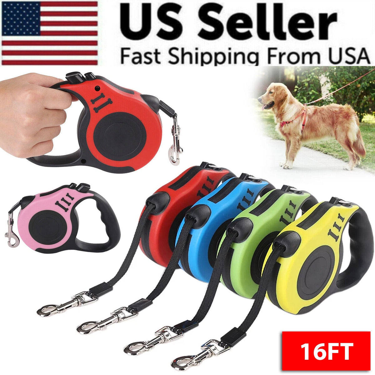Automatic Retractable Dog Leash - 16.5ft