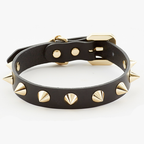 Golden Spike Leather Dog Collar - Black